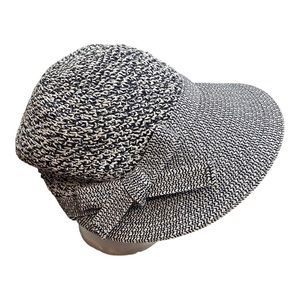 Baroness Ashley Navy White Woven Straw Hat One Size